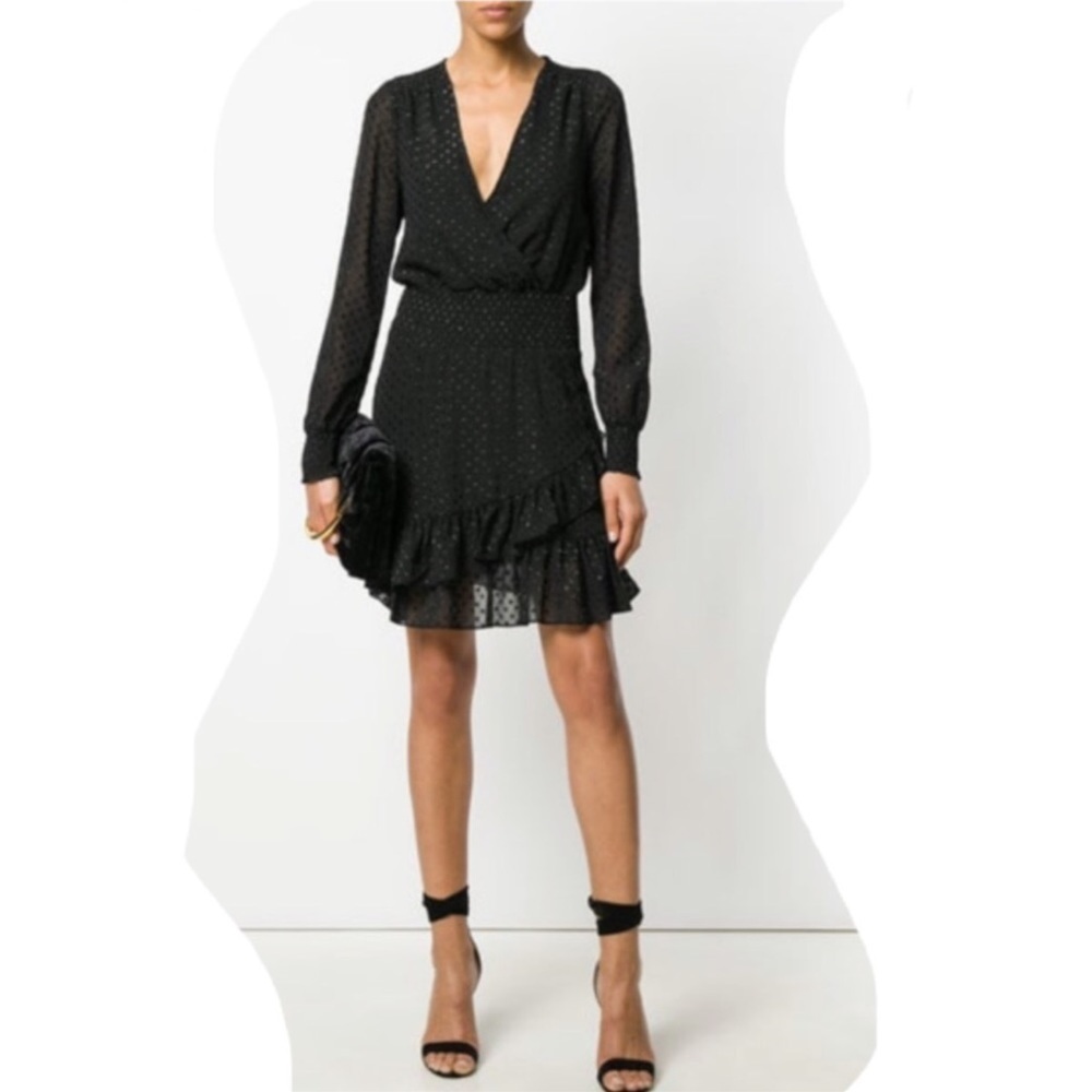 “MICHAEL KORS” Faux Wrap Ruffled Polka Dot Dress